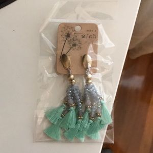 MAKE A WISH mint and gray tassel earrings